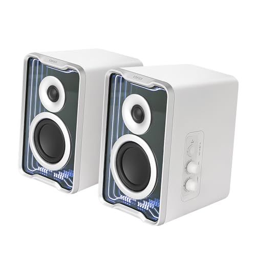 Edifier QR30 スピーカー Bluetooth5.4 PCスピーカー 小型 30W マルチポイント接続 63Hz-20kHz RGBライト 3WAY接続(Bluetooth/AUX/USB-A) 専用アプリ ホワイト 国内発送 828c260d