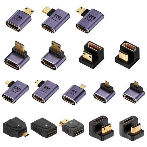 【単品販売あり】Micro Mini HDMIオス/メス 変換アダプタ 8K@60Hz 4K@120Hz UHD2.1 HDCP 3D ストレート L字 U字 LEDライト安心の日本企業 (全種類セット(各1種), 1個) 国内発送 6262a4f6