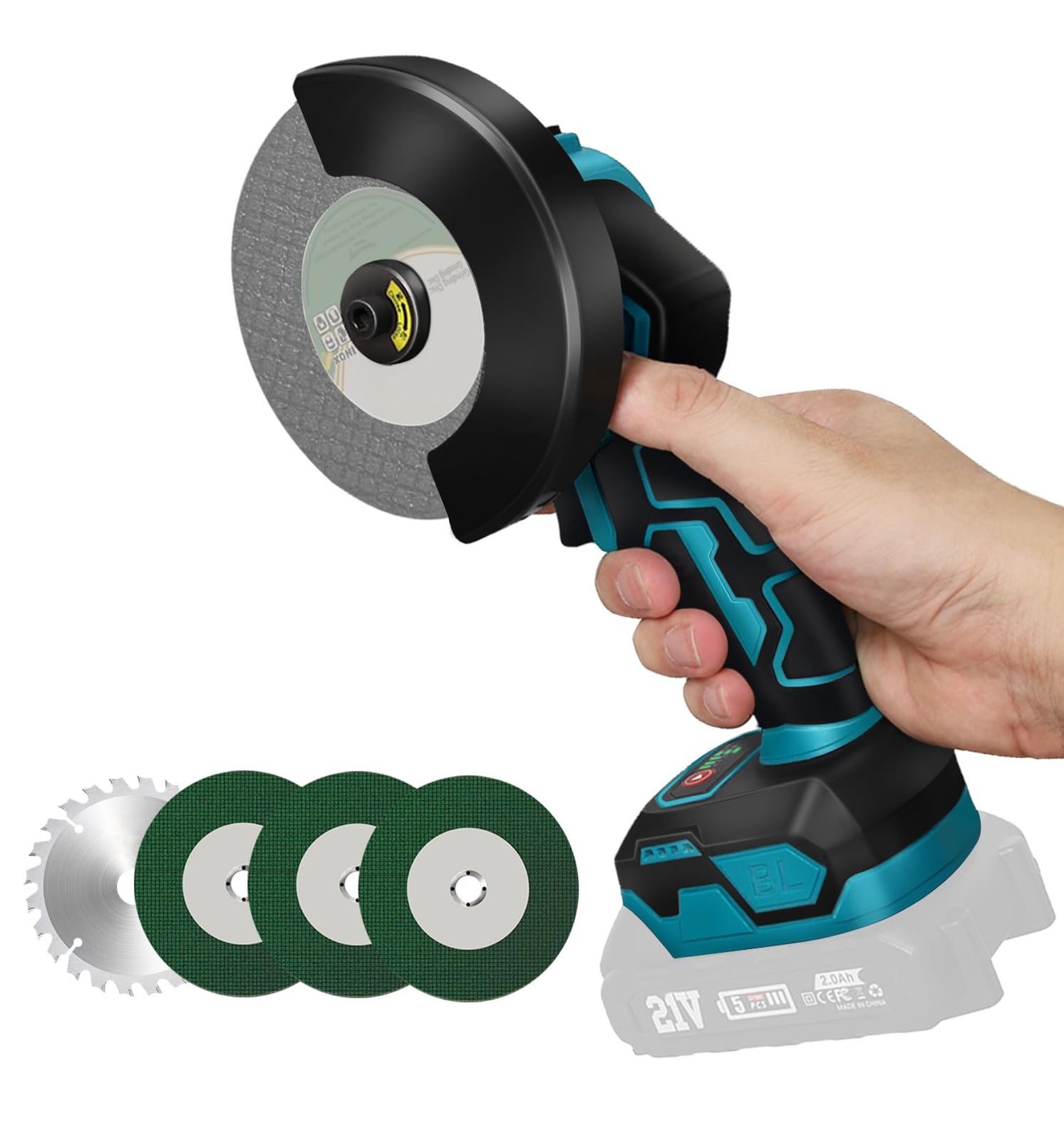 ミニ ディスクグラインダー 充電式 小型軽量 ブラシレスモーター 最大12000rpm 無段変速 正逆回転 100mm（内径16mm） 金属研磨・切断 木材・石材対応 マキタ18V互換 砥石4枚付き【本体のみ】 国内発送 94a52d9f