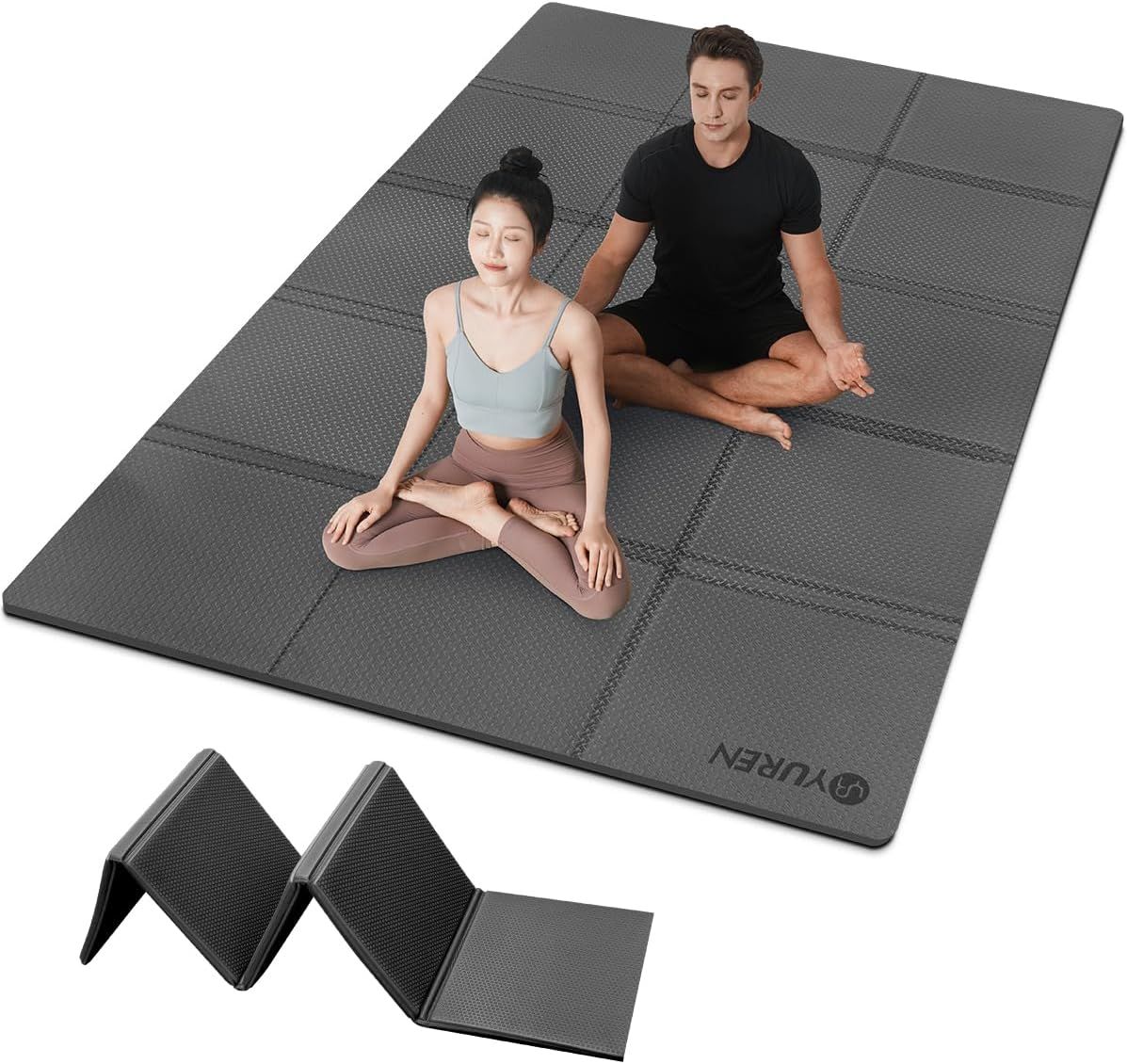 YUREN ヨガマット 130x200cm 幅広 10mm厚 TPE素材 無毒 滑り止め 親子トレーニングマット 収納袋付
