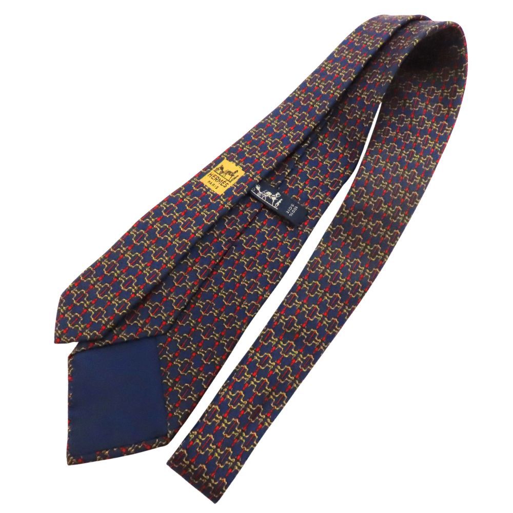 新品 HERMES エルメス 総柄 シルク100 ネイビー ネクタイ ビジネス 中古】HERMES エルメス ネクタイ 総柄 シルク100％ カラー:ネイビー