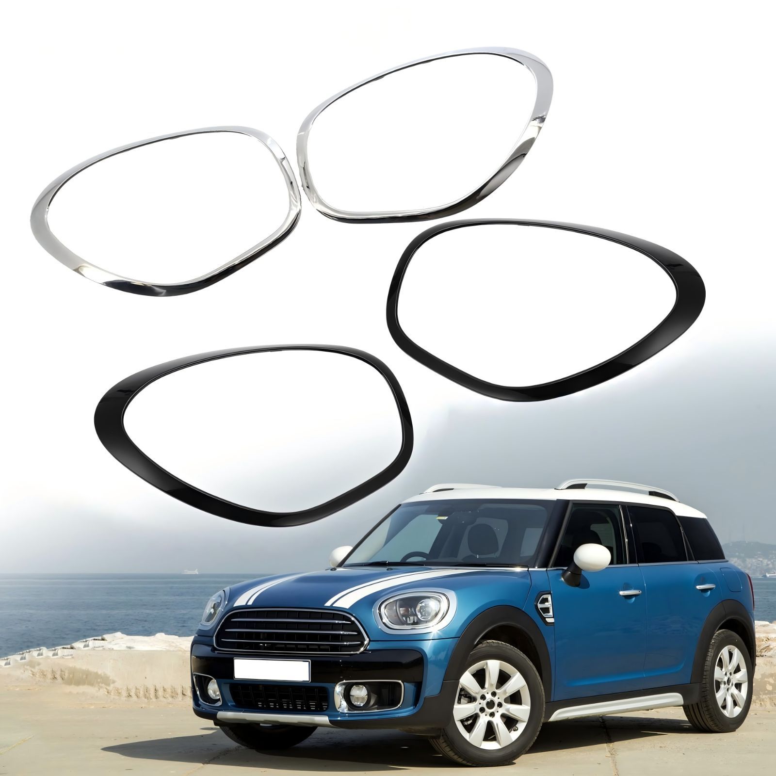 【送料無料】BMW MINI R60/R61 (BMW Mini Countryman/Paceman) 2011-2016 専用 ヘッドライトトリムカバー メッキ調 ドレスアップ カスタム 簡単取付