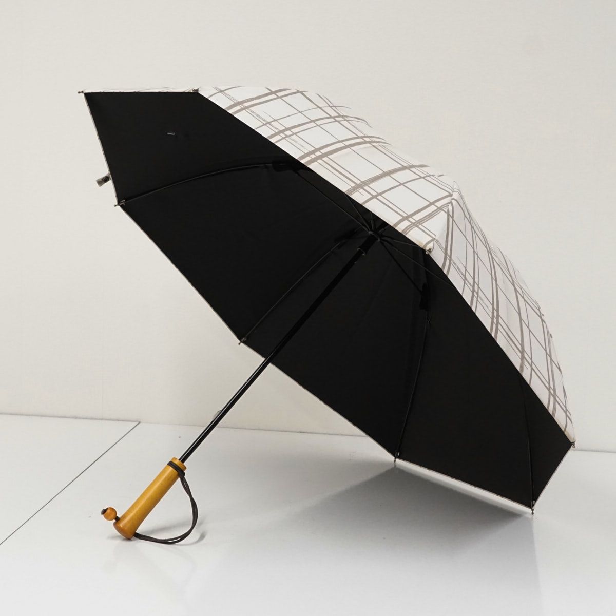 サンバリア100 完全遮光日傘 USED品 格子柄 モカ Sサイズ レトロ 晴雨 