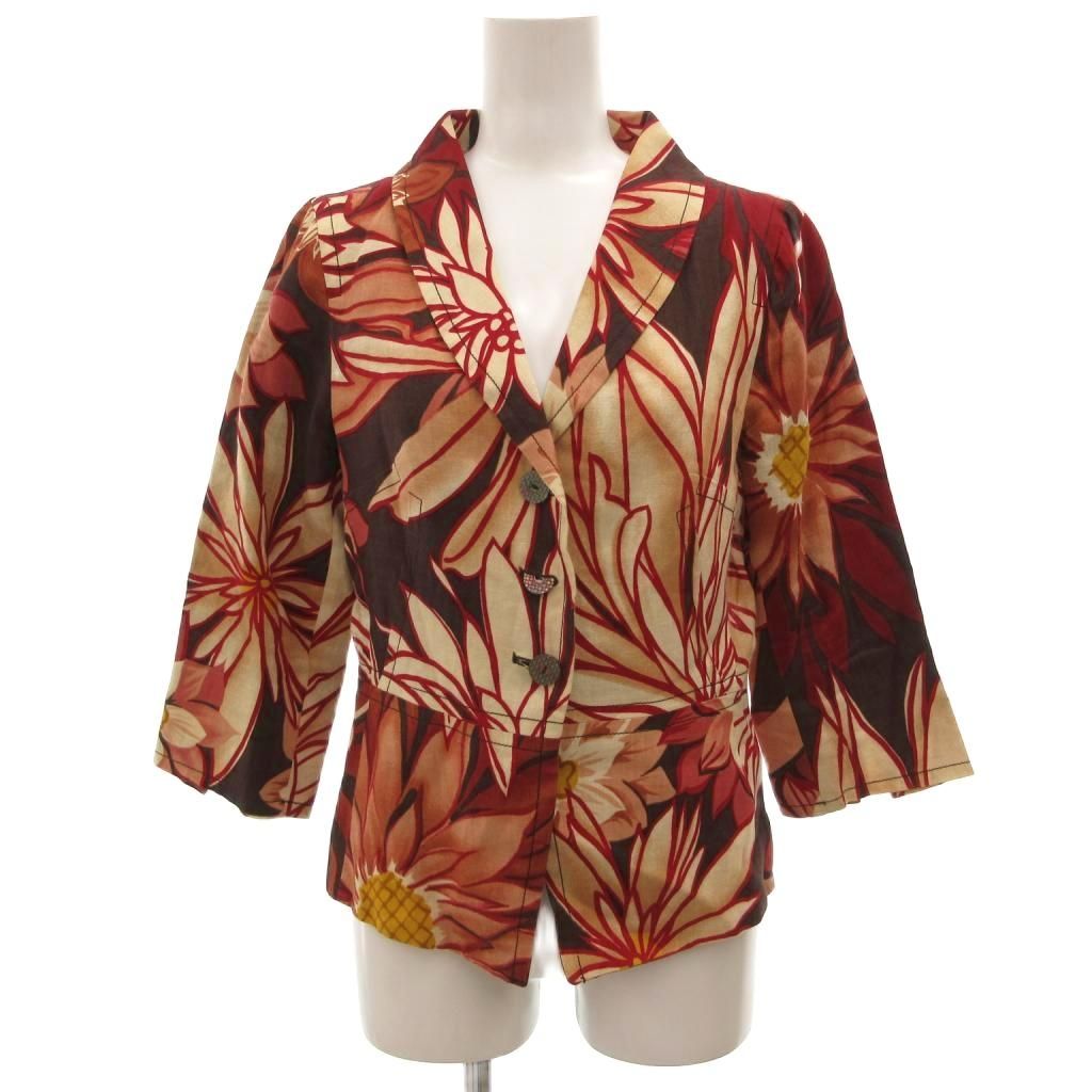 マックスマーラ MAX MARA ジャケット ショールカラー リネン 38 花柄 プリント 赤 レッド /KB ■ECG003