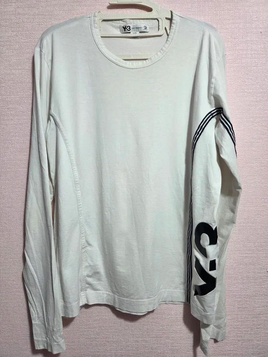 Y3 白 ロゴ プリント 長袖 Tシャツ