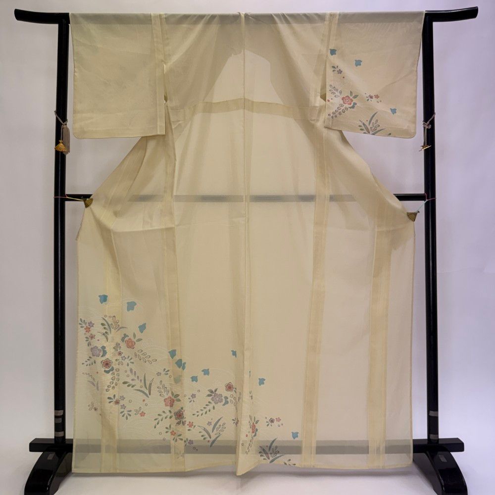 訪問着 付け下げ 絽 夏用 夏 洗える着物 礼装 ポリエステル 裄64.3cm M サイズ 黄色 5648