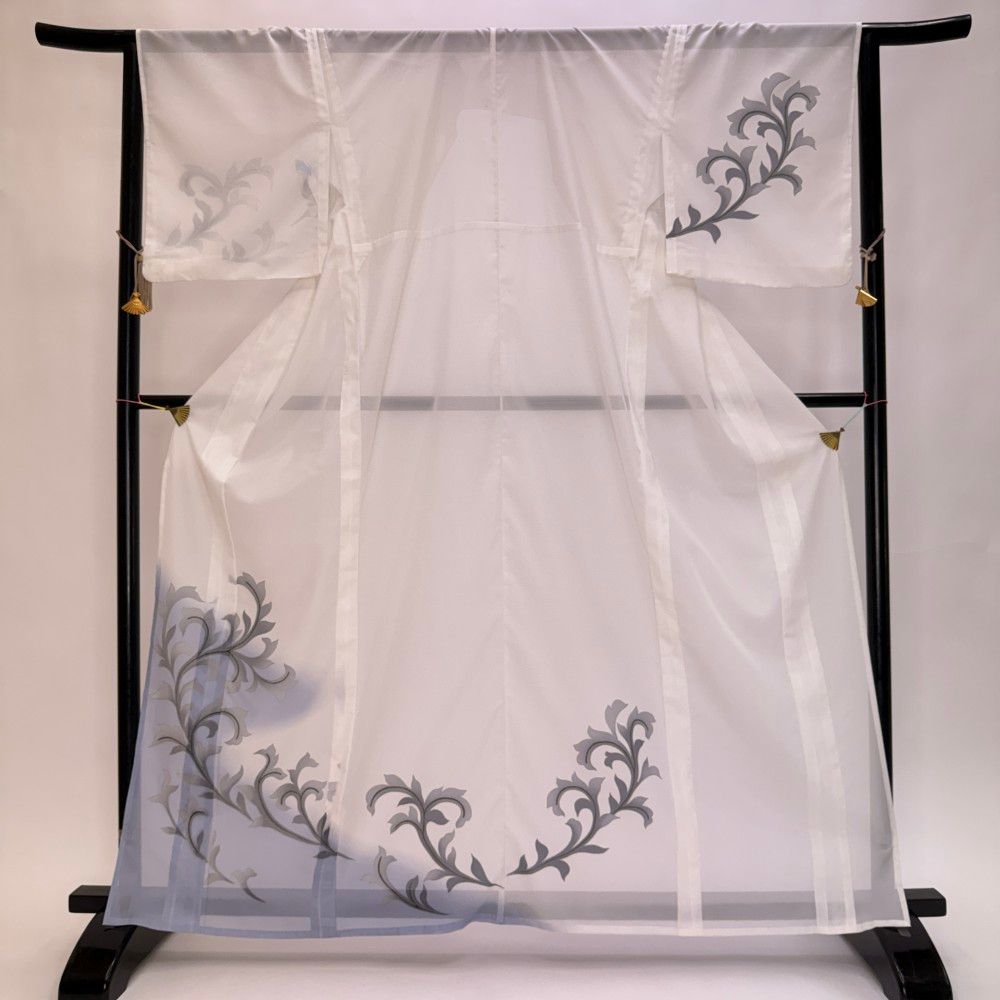 訪問着 付け下げ 絽 夏用 夏 洗える着物 礼装 ポリエステル 裄67.5cm L サイズ 白 5652