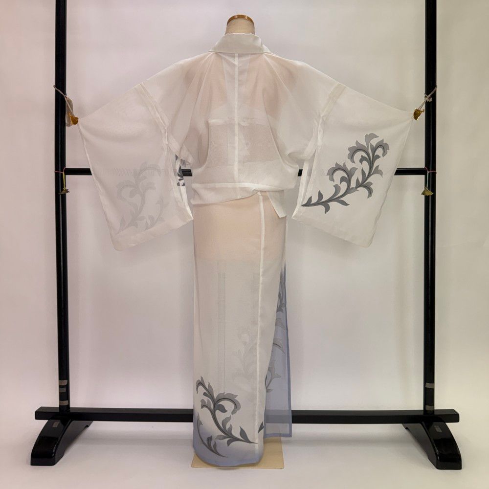 訪問着 付け下げ 単衣 洗える着物 礼装 ポリエステル 裄71cm 身丈162.5cm 2L サイズ 白 紺  5346 訪問着 付け下げ 単衣 洗える着物 礼装 ポリエステル 裄71cm 身丈162.5