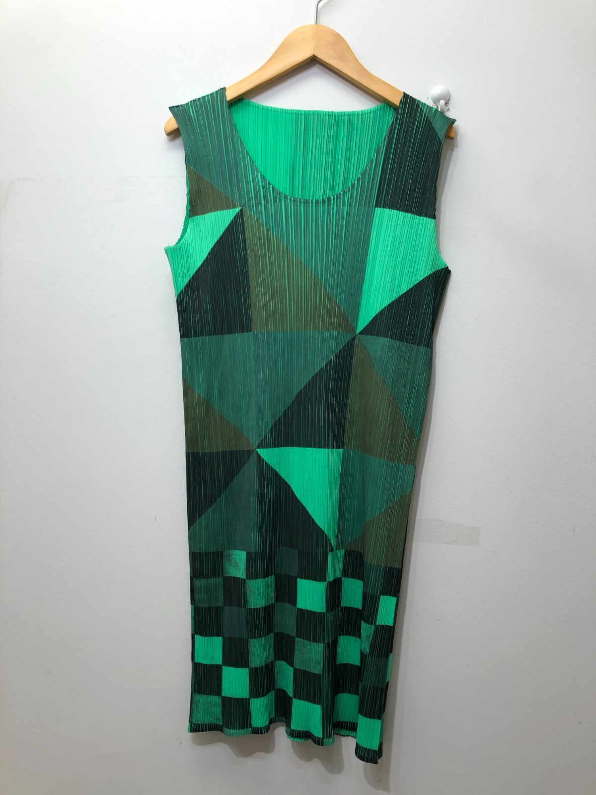 198☆PLEATS PLEASE ISSEY MIYAKE プリーツプリーズ☆ノースリーブ チュニックワンピース【3】グリーン系