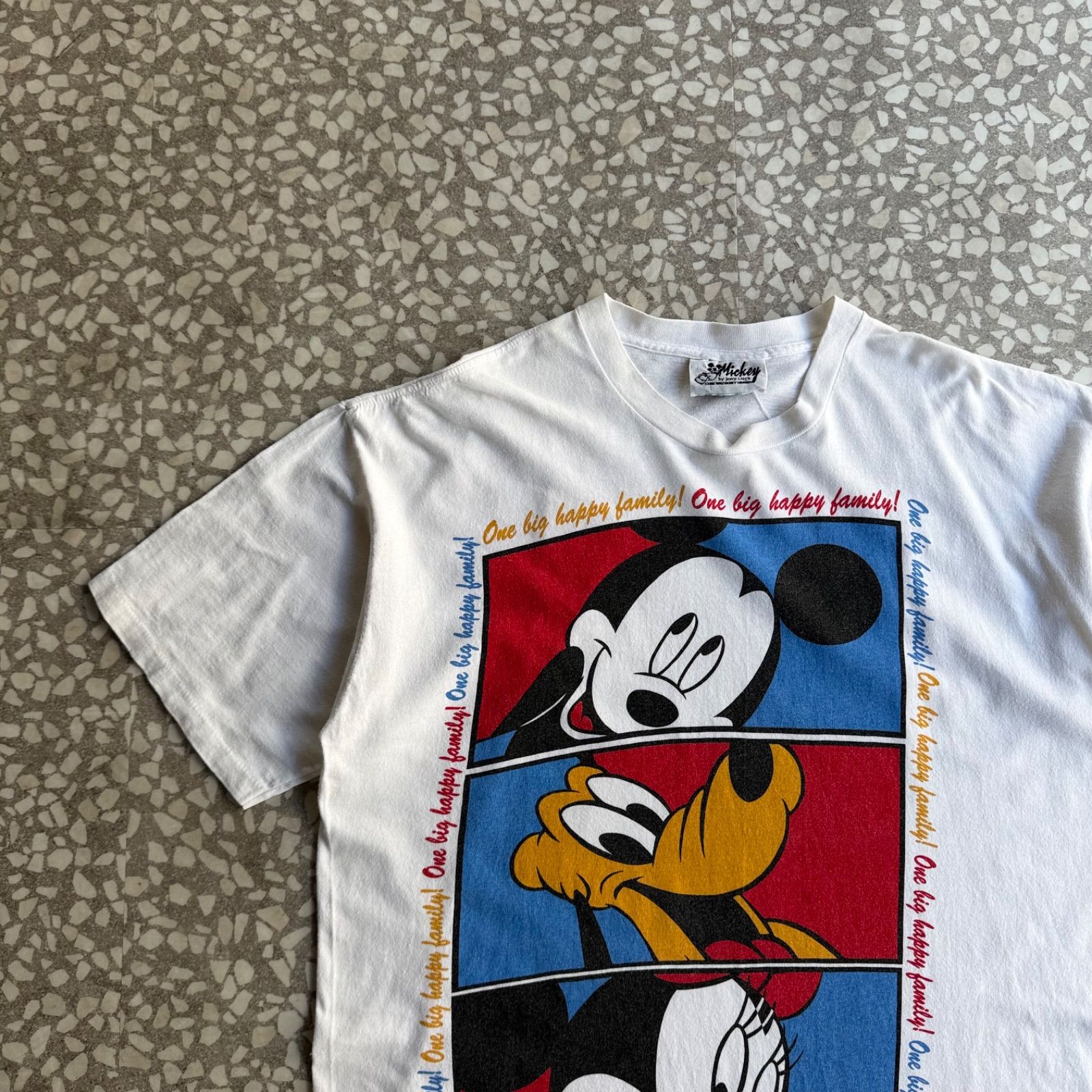 Disney / 90’s usa製 photo T-shirtオールドディズニー　フレイムデザイン　オーバーサイズ　アメリカ製　ミッキー ショーンフォント　フォトT　ストリート　シングルステッチ　白