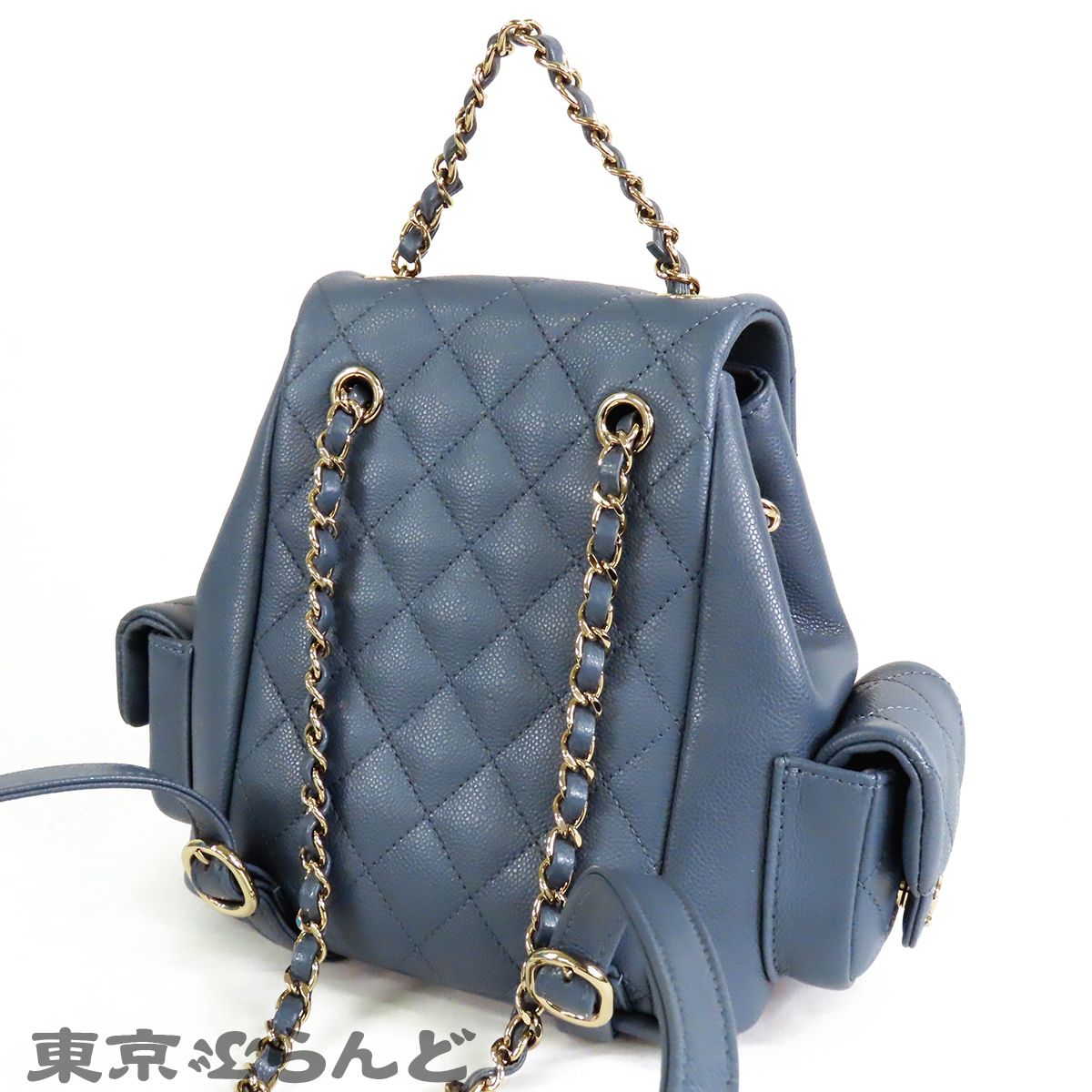 シャネル ナイロン×レザー ブルー レディース リュック・デイパック
