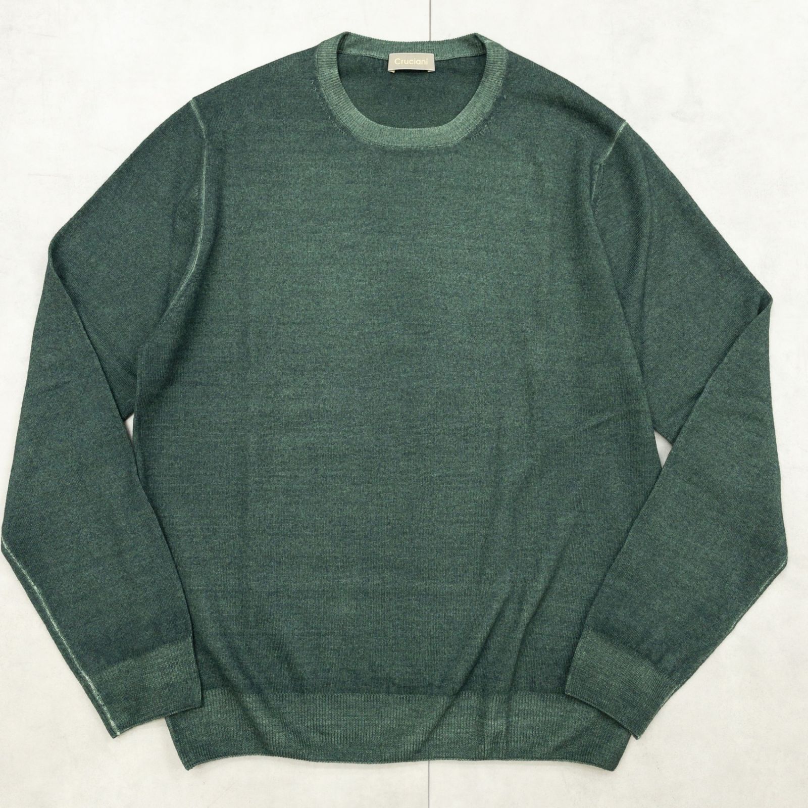 Cruciani クルチアーニ ニットトップス クルーネック 後染め ウール グリーン イタリア製 メンズ 48 b01489