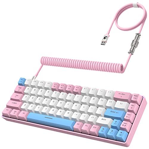 【新品】T8 有線 65% メカニカルゲーミングキーボード RGB LED バックライト付き 防衝突 TKL 低ノイズ コイルケーブル type-c ケーブル 日本語取扱説明書 青軸 (pink) ab2d58bc