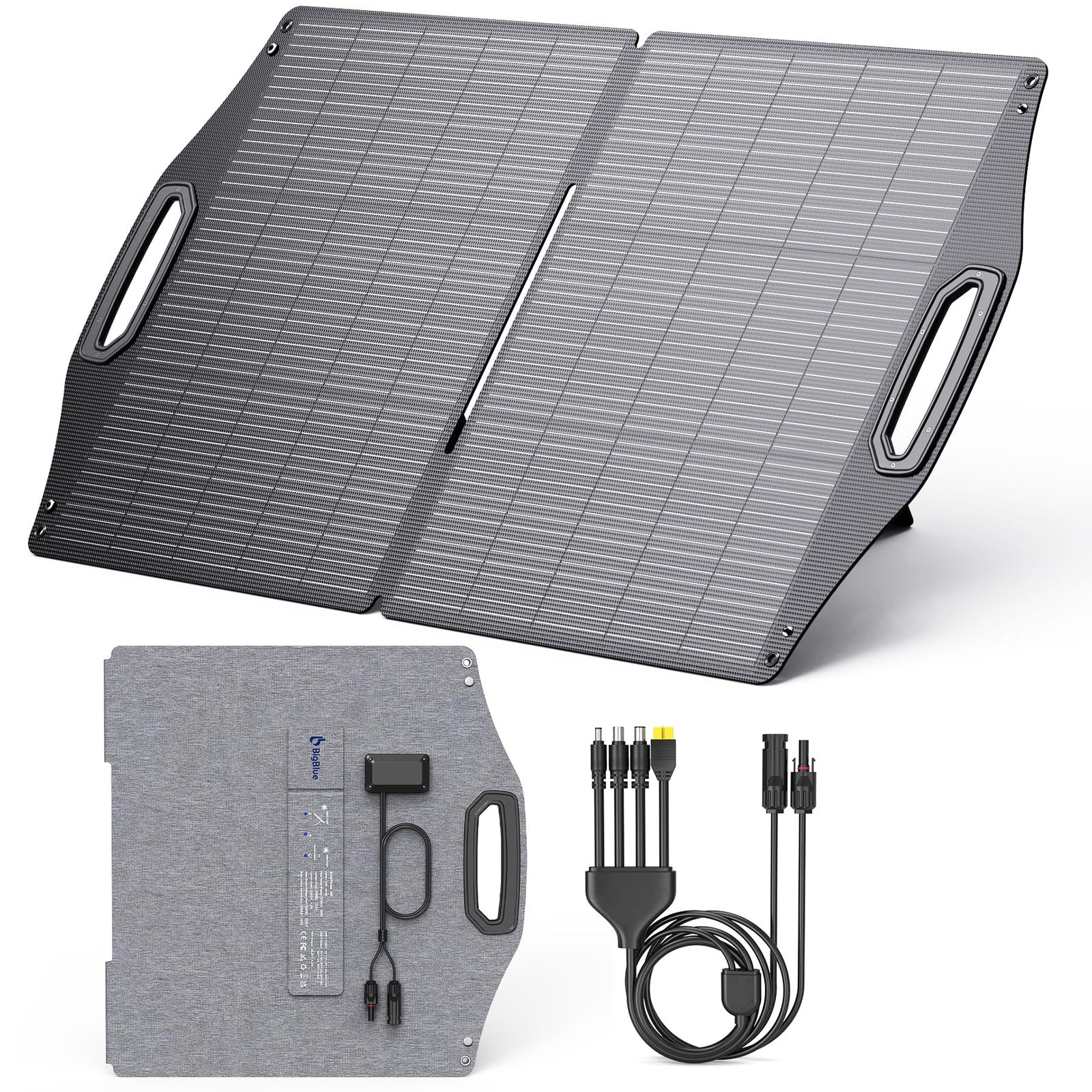 【新品】BigBlue ソーラーパネル 100W MC-4出力 PD45W/QC3.0 ソーラー 充電器 ETFE ソーラーチャージャー 折りたたみ式 2折り ポータブル電源充電器 単結晶 25.4%高変換効率 17.4V/開放電圧20.88 c9f69136