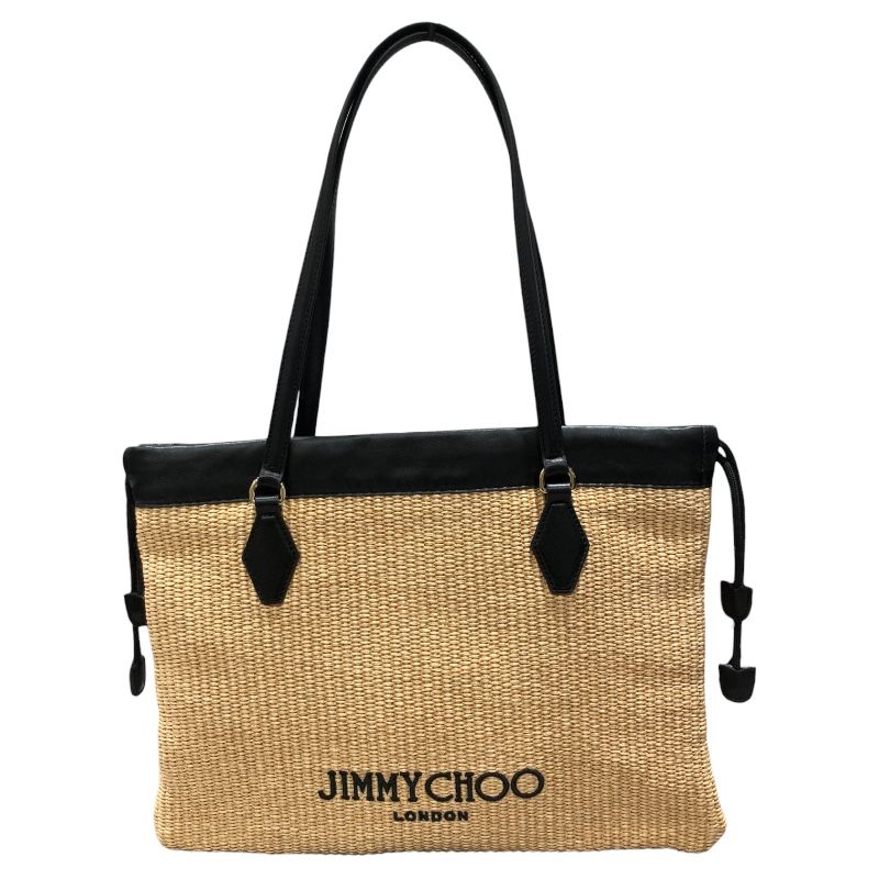 ジミーチュウ JIMMY CHOO ドローストリングトートミディアム ベージュ　ブラック ソフトラフィア　スムースカーフレザー レディース トートバッグ