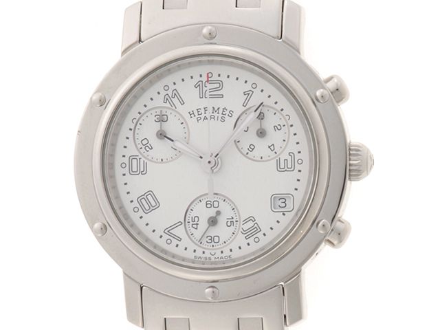 HERMES エルメス ウォッチ クリッパークロノ 時計 CP1.310.132/3780 腕時計 ステンレススチール ステンレススチール クオーツ ホワイト文字盤 ボーイズ【中古】431
