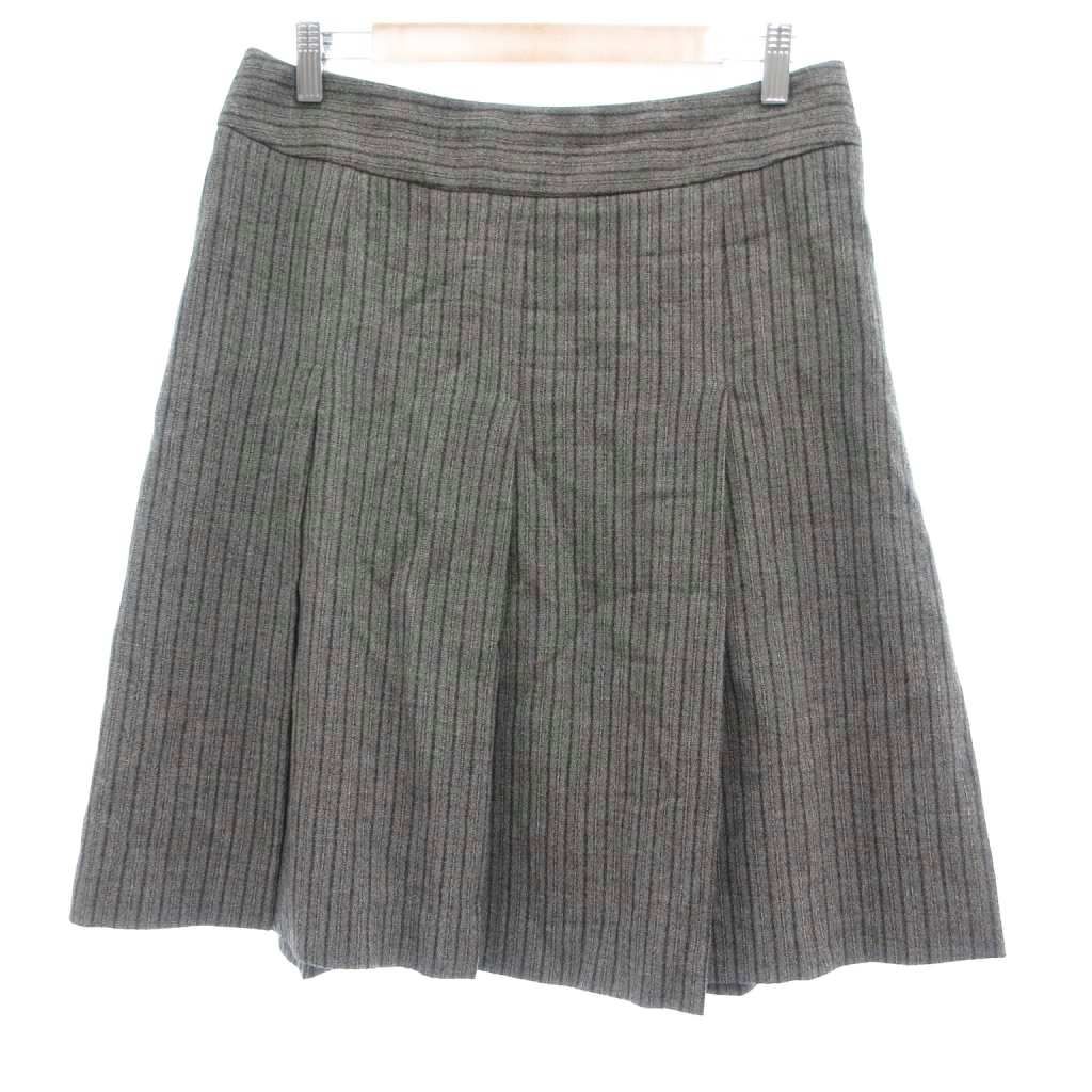 マックスマーラ MAX MARA プリーツスカート ライクラ ひざ丈 ストライプ柄 42 グレー系 /UO ■GY06