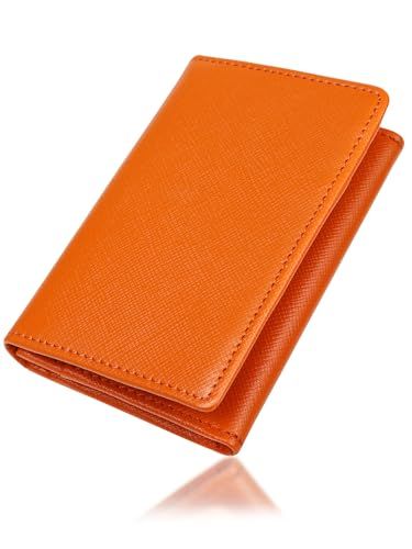[ムラ] 驚きの収納力！スリム本革 名刺入れ メンズ レディース サフィアーノレザー カード入れ 薄型 大容量 ビジネス 就活 オレンジas c2133c8d