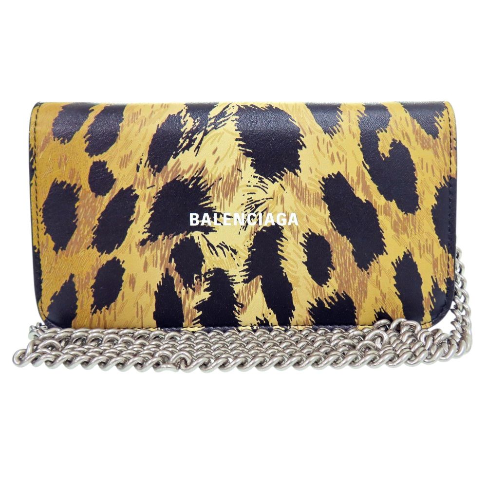 美品 バレンシアガ チェーンショルダーバッグ レオパード 593785 ショルダーバッグ レザー レオパード 0414 BALENCIAGA