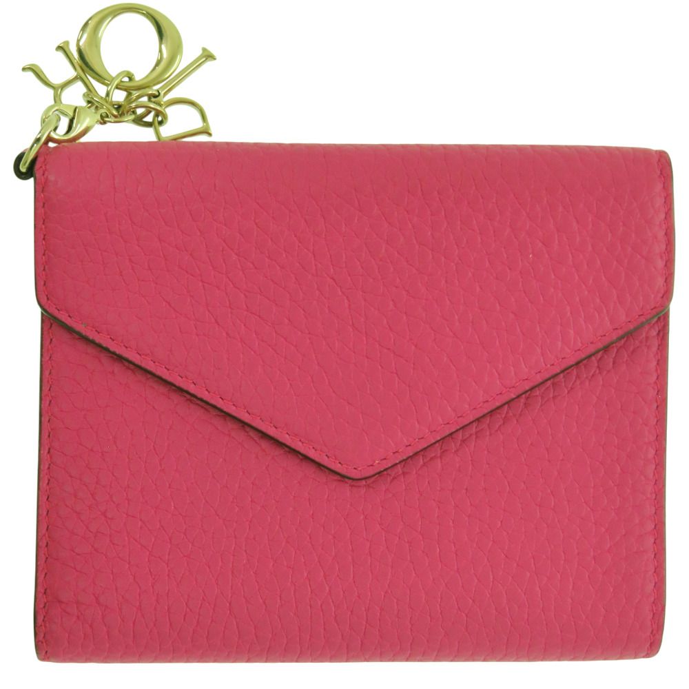 美品 クリスチャンディオール コンパクトウォレット 6-MA-0166 三つ折り財布 レザー ピンク 1538 Christian Dior