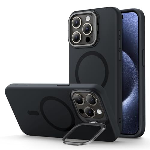 ESR iPhone 15 Pro Max ケース スタンド付き MagSafe シリコン ミリタリーグレードの保護 カメラ隠れスタンド内蔵 iPhone 15 Pro Max用マグネットスマホケース ブラック Cloud Series sh daa7dd83