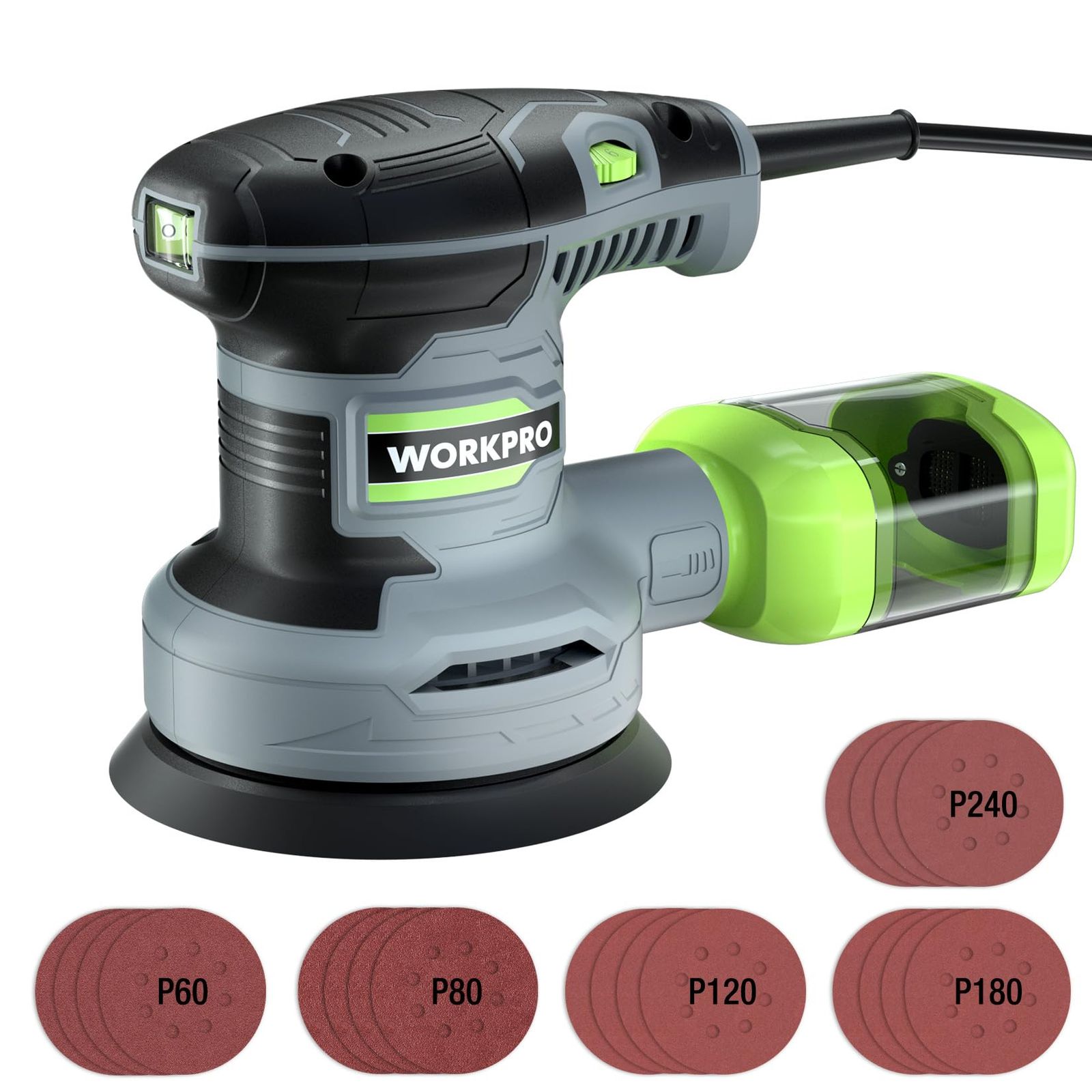 WORKPRO サンダー ランダムサンダー 13000RPM 6段階調速 高集塵システム マジックテープ式 サンドペーパー20枚 仕上げサンダー DIY日曜大工 木工作業 研磨 仕上げ 荒削り 日本語取扱説明書e 71f5c1d9