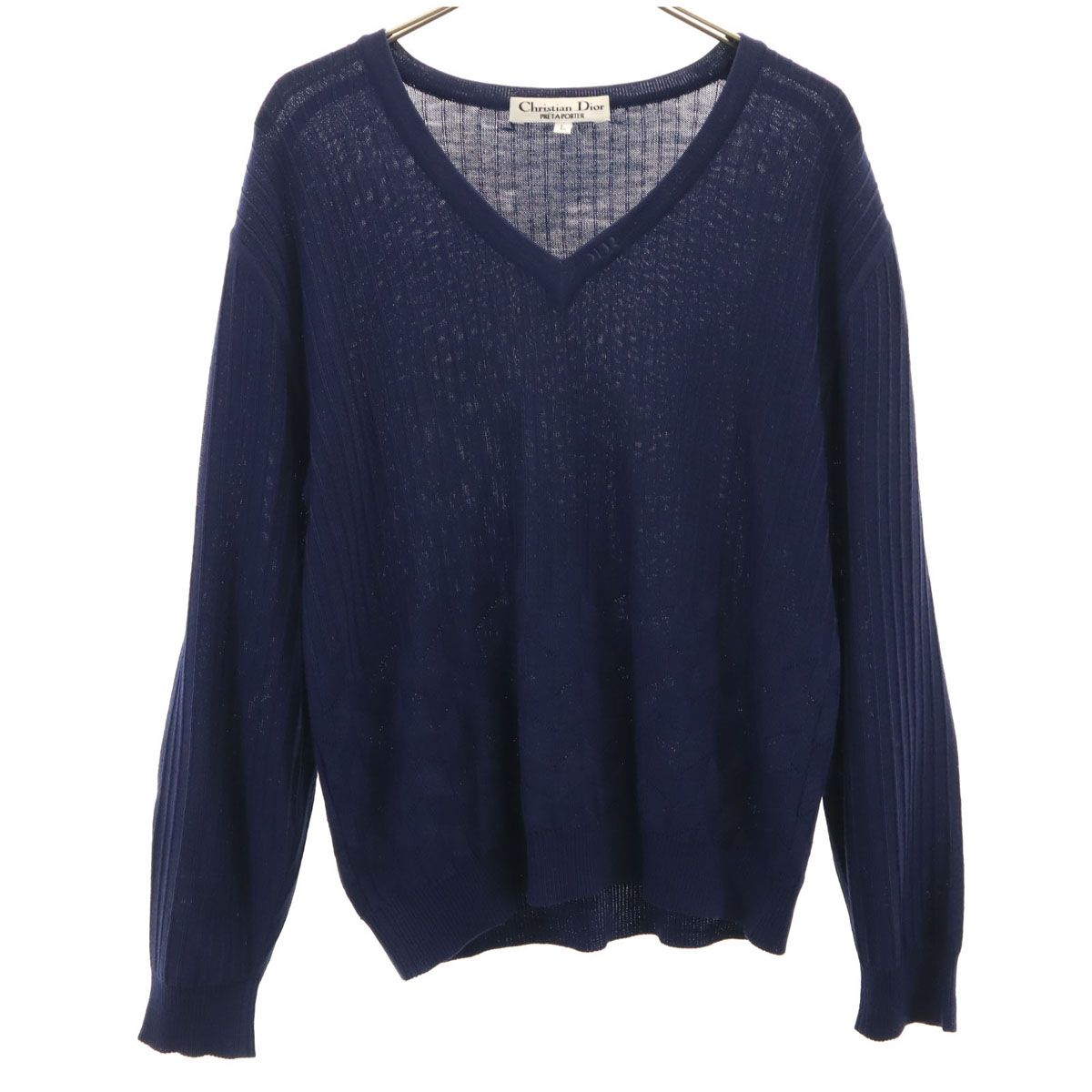 Christian Dior PRET-A-PORTER クリスチャンディオール プレタポルテ 90s オールド 長袖 ニット L ネイビー レディース 古着