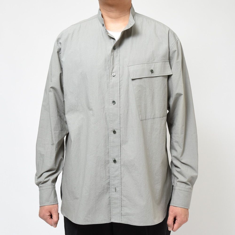 【40%OFF】1(S)サイズ mando（マンド） ウォッシュドコットンポプリンスタンドカラーシャツ 23195-001 11031402037 1(S)サイズ スモーキーグリーン グレー 新品