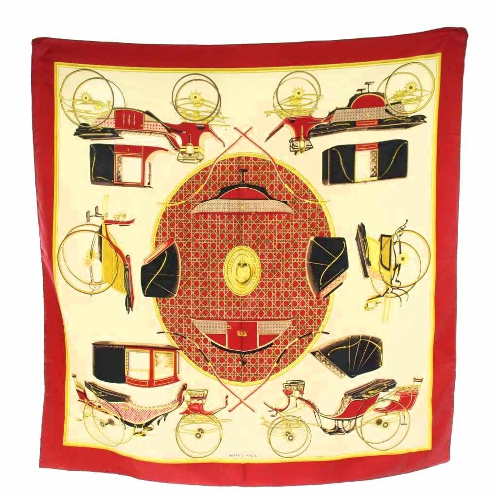 エルメス HERMES カレ90 LA PERRIERE スカーフ シルク 絹 ベージュ 赤 レッド /AN56 ■GY04 ■OH