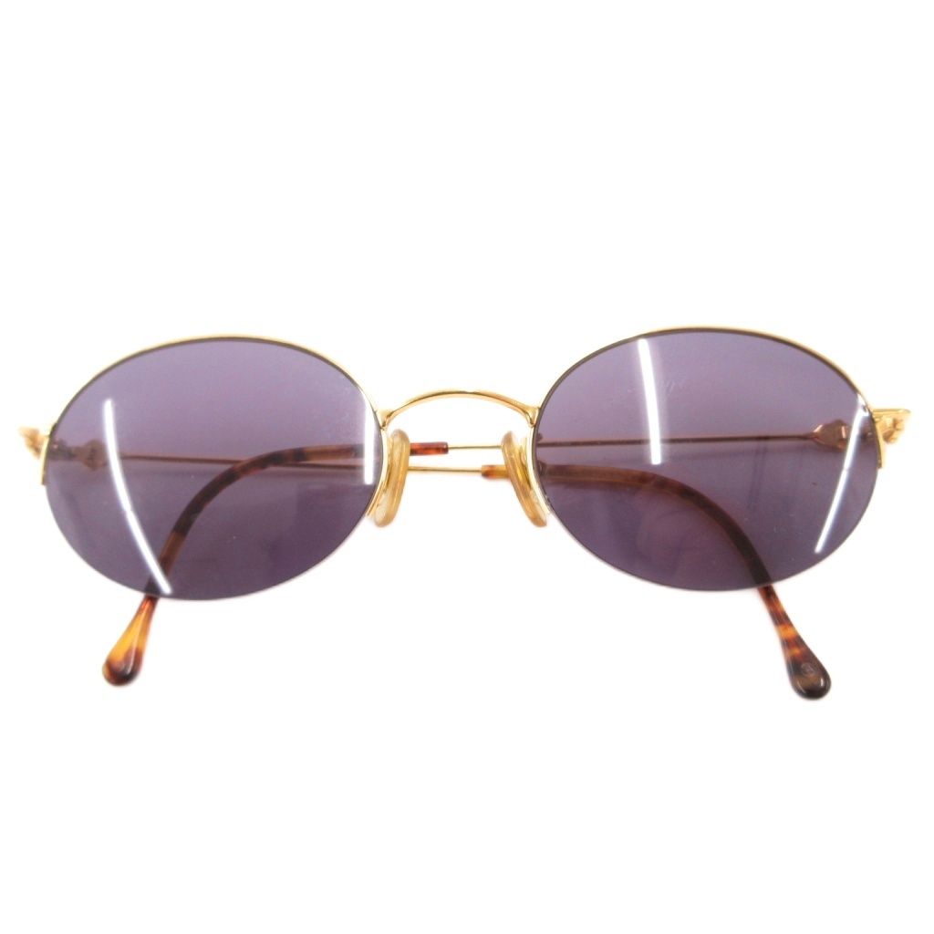 グッチ GUCCI オーバル サングラス ハーフリム べっ甲調 ロゴ刻印 50口21 9-1 ゴールドカラー ブルーレンズ /JS ■GY11