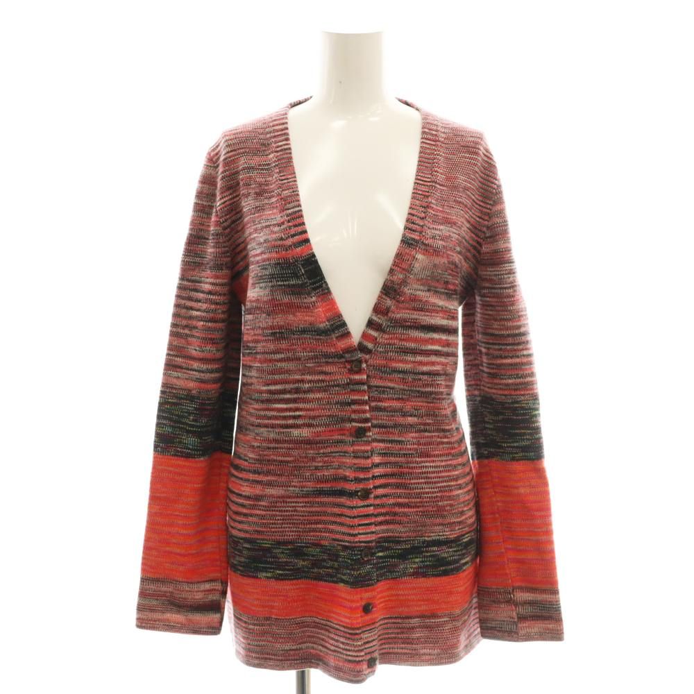 ミッソーニ MISSONI カーディガン ロング ボーダー ウール 42 レッド ■GY40 /SY ■OS
