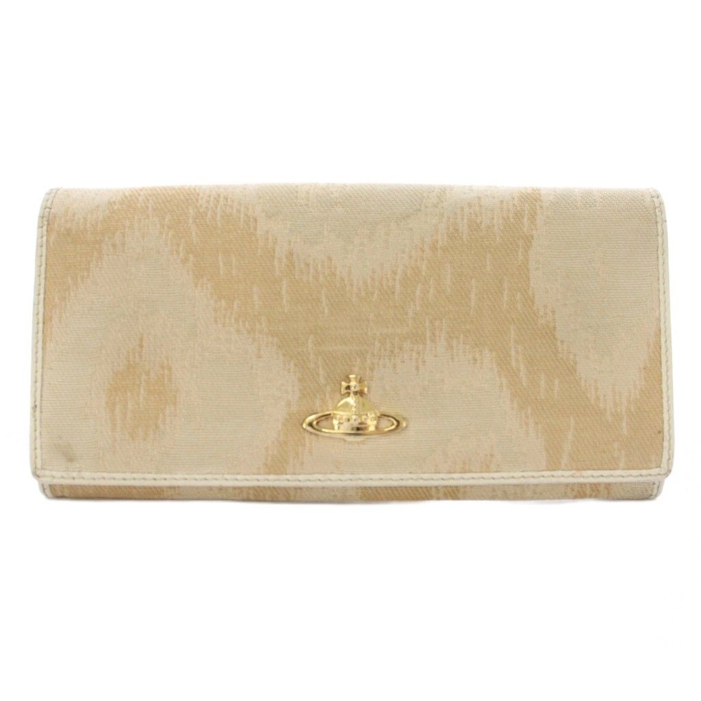 ヴィヴィアンウエストウッド Vivienne Westwood 長財布 二つ折り財布 オーブ キャンバス レザー 総柄 ベージュ /TK ■GY18