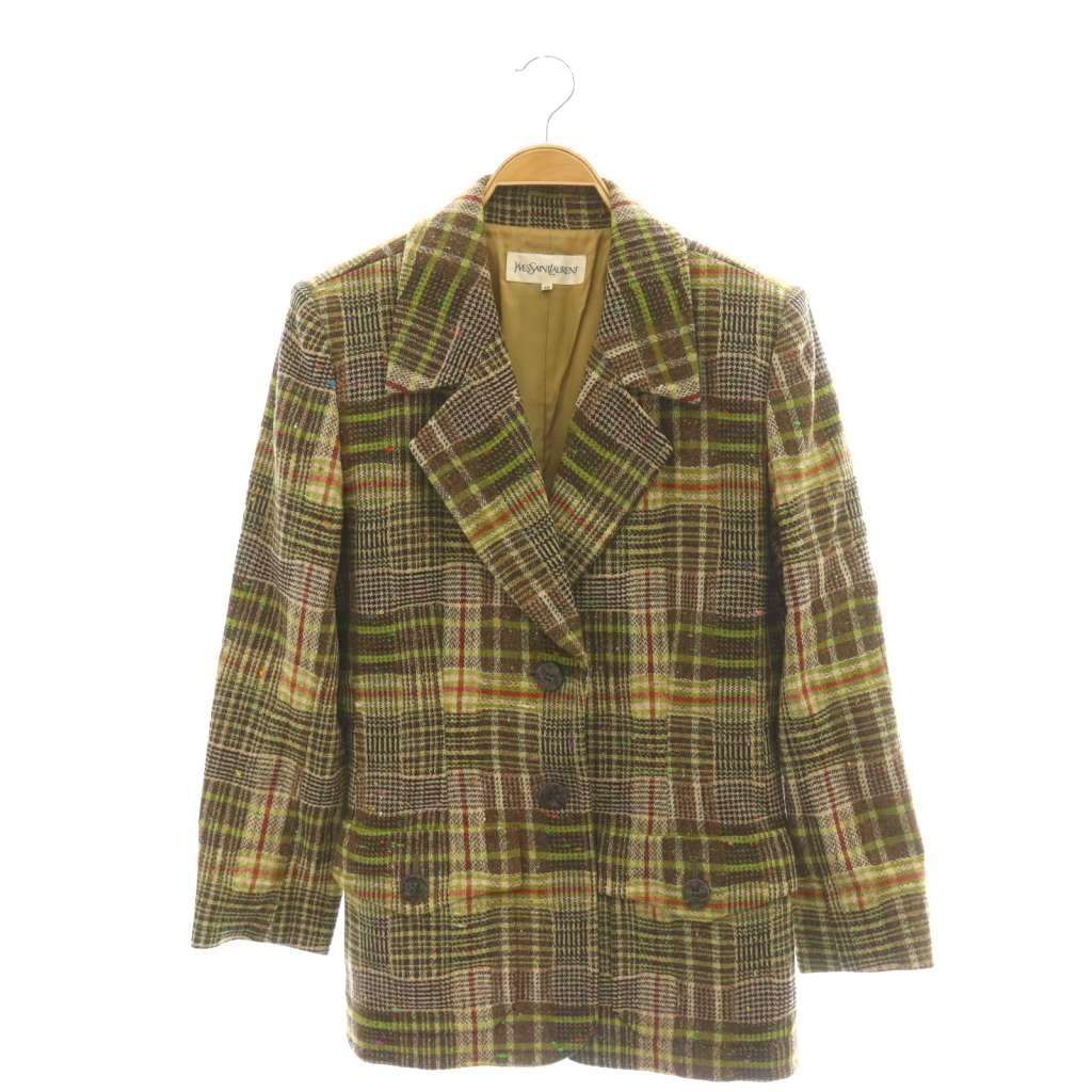 イヴサンローラン YVES SAINT LAURENT テーラードジャケット ネップツイード 38 茶 ベージュ ■GY40 /SY ■OS