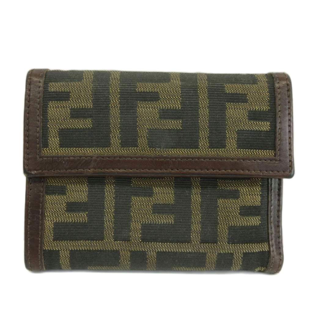 フェンディ FENDI 財布 二つ折り キャンバス レザー ズッカ柄 茶色 ブラウン /XZ ■GY18