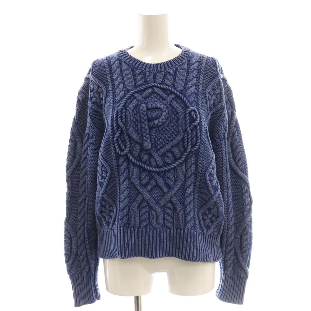 ポロ ラルフローレン POLO RALPH LAUREN アラン ケーブル ニット セーター 長袖 Pロゴ コットン フェード M ブルー 青 ■GY18 /SY ■OS
