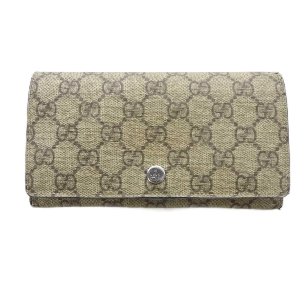 グッチ GUCCI 長財布 小銭入れあり 二つ折り財布 PVC レザー GGスプリーム ロゴ 茶色