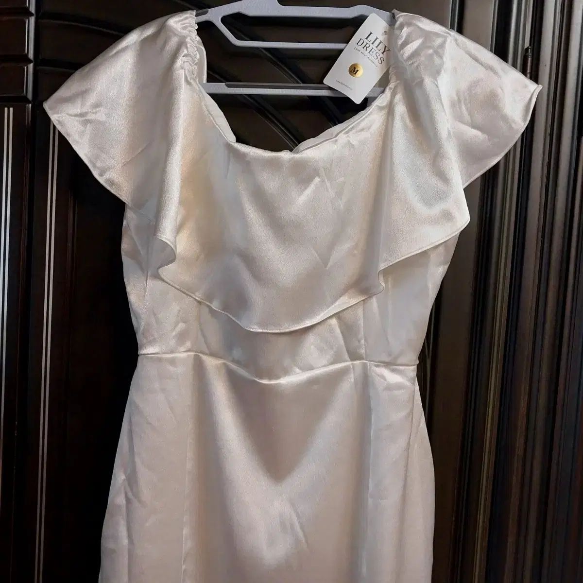 LILY DRESS 白 サテン フリル ONE PIECE