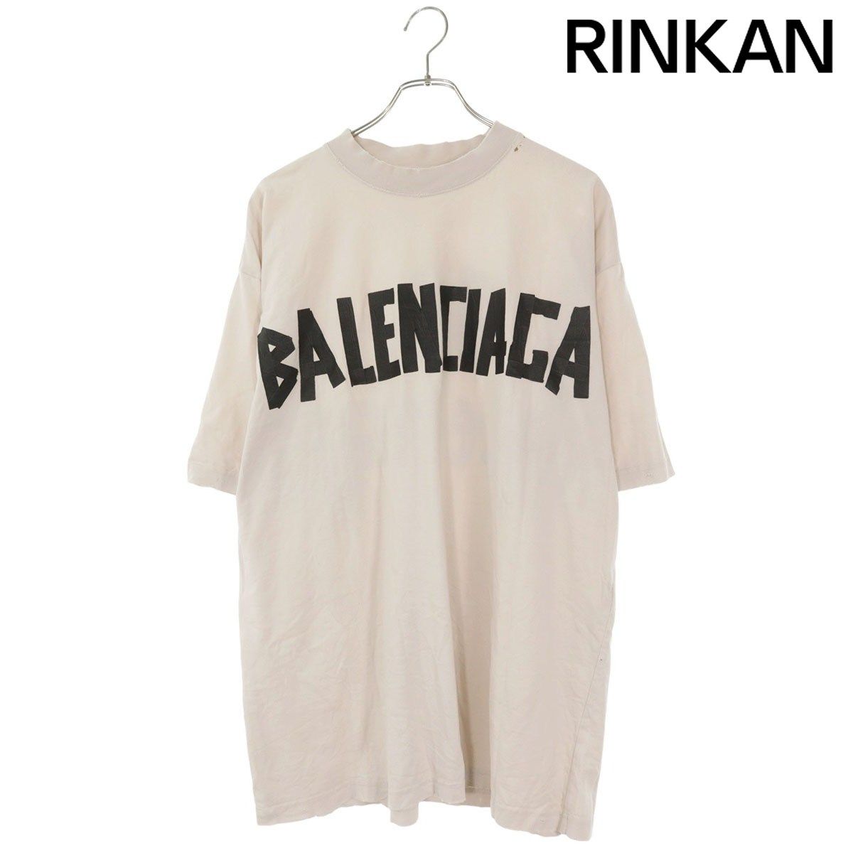 バレンシアガ 739784 TQVQ8 テープミディアムフィットロゴプリントTシャツ メンズ M