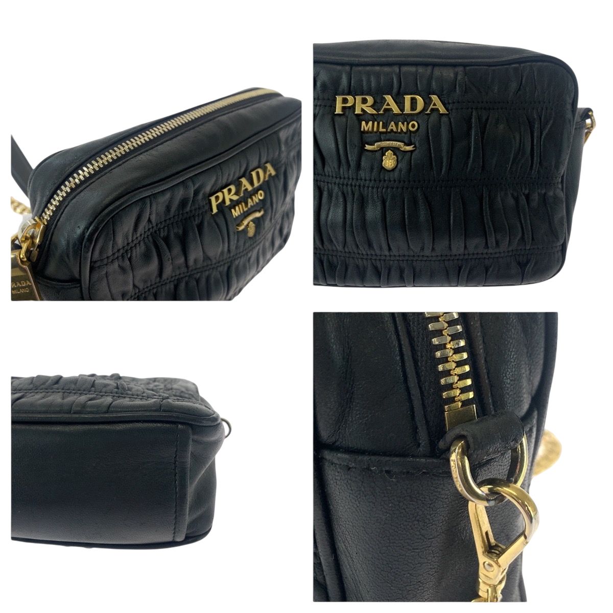 美品 PRADA プラダ ナッパレザー ギャザー ブラック 黒 ゴールド金具 レザー 1BH112  チェーンショルダーバッグ レディース 501990 【中古】 楽天市場】美品 PRADA プラダ ナッパレザー ギャザー ブラック 黒