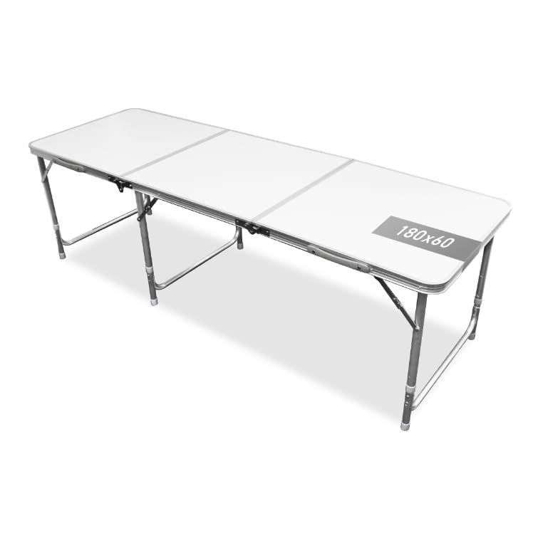 MERMONT キャンプテーブル コンパクト 折り畳み 軽量 高さ調整 アウトドアテーブル キャンプテーブル アルミテーブル アウトドア バーベキュー 釣り （180×60cm,ホワイト） A61C001ｍａ