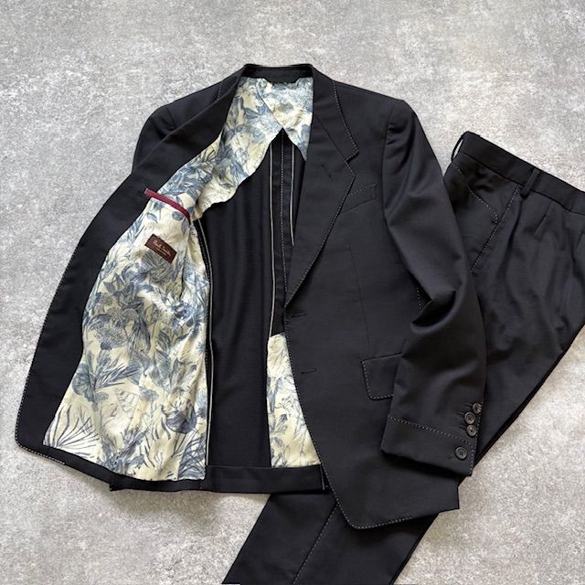 【Paul Smith COLLECTION】ポールスミスコレクション フラワー柄 スーツ セットアップ 裏地総柄 ドレススーツ 花柄 日本製 アンクル丈 黒