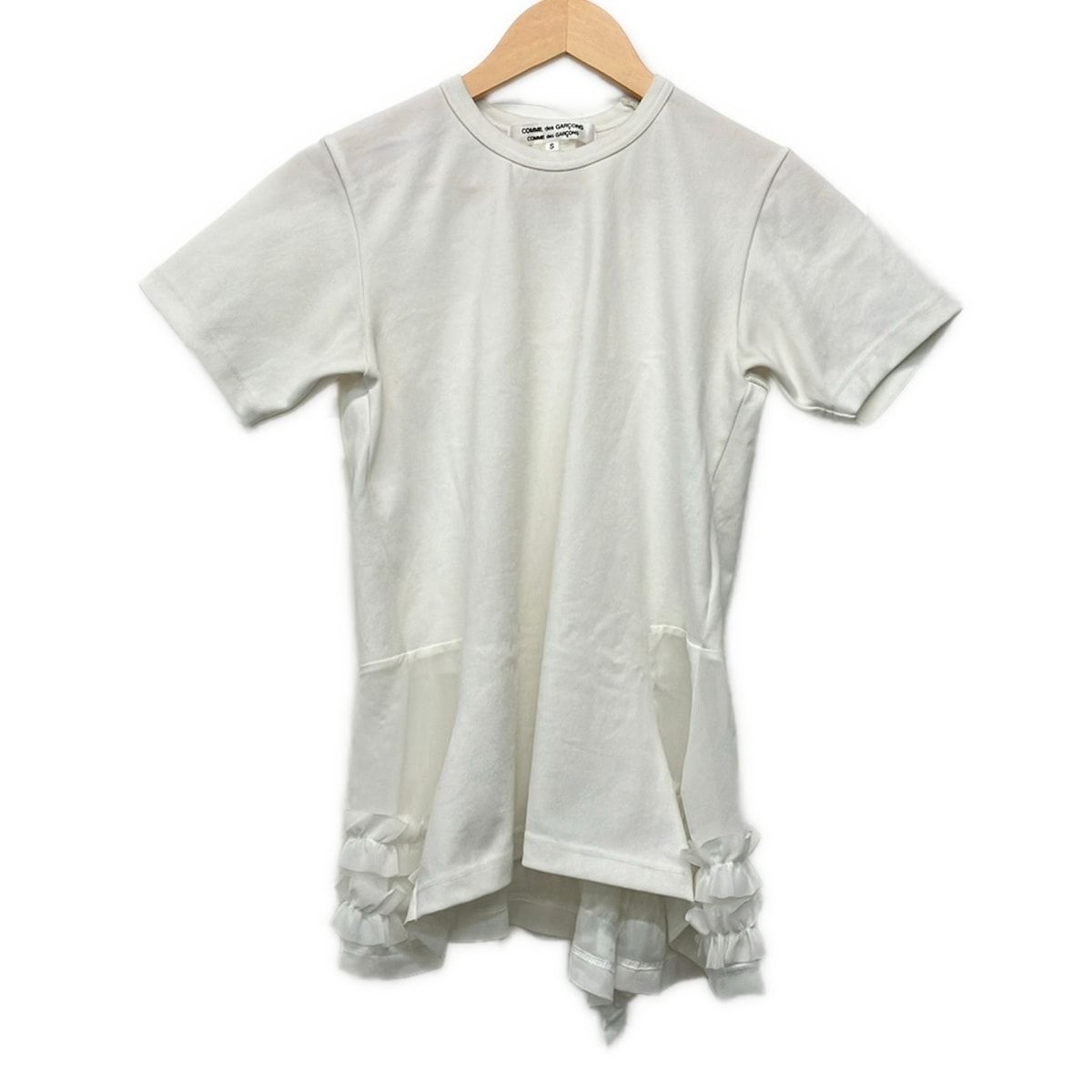 コムデギャルソンコムデギャルソン 半袖Tシャツ サイズS レディース美品 - RC-T033 白 異素材切替/シアー/フリル