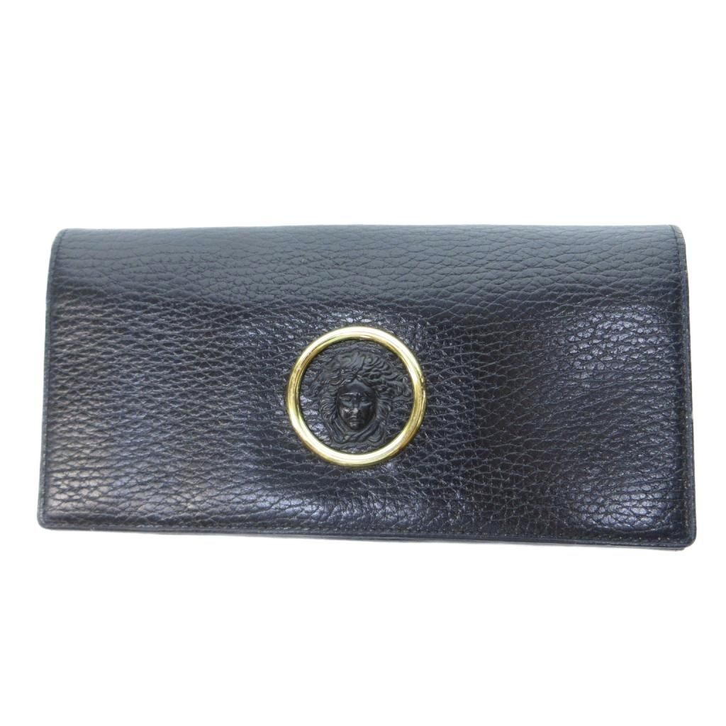 ジャンニヴェルサーチ ヴェルサーチェ GIANNI VERSACE 美品 シボレザー 長財布 お札入れ メデューサ /HW IBO95