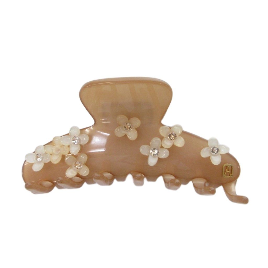 アレクサンドルドゥパリ Alexandre De Paris ヘアクリップ 髪留め フルーレット 花柄 ラインストーン ベージュ /HW IBO95