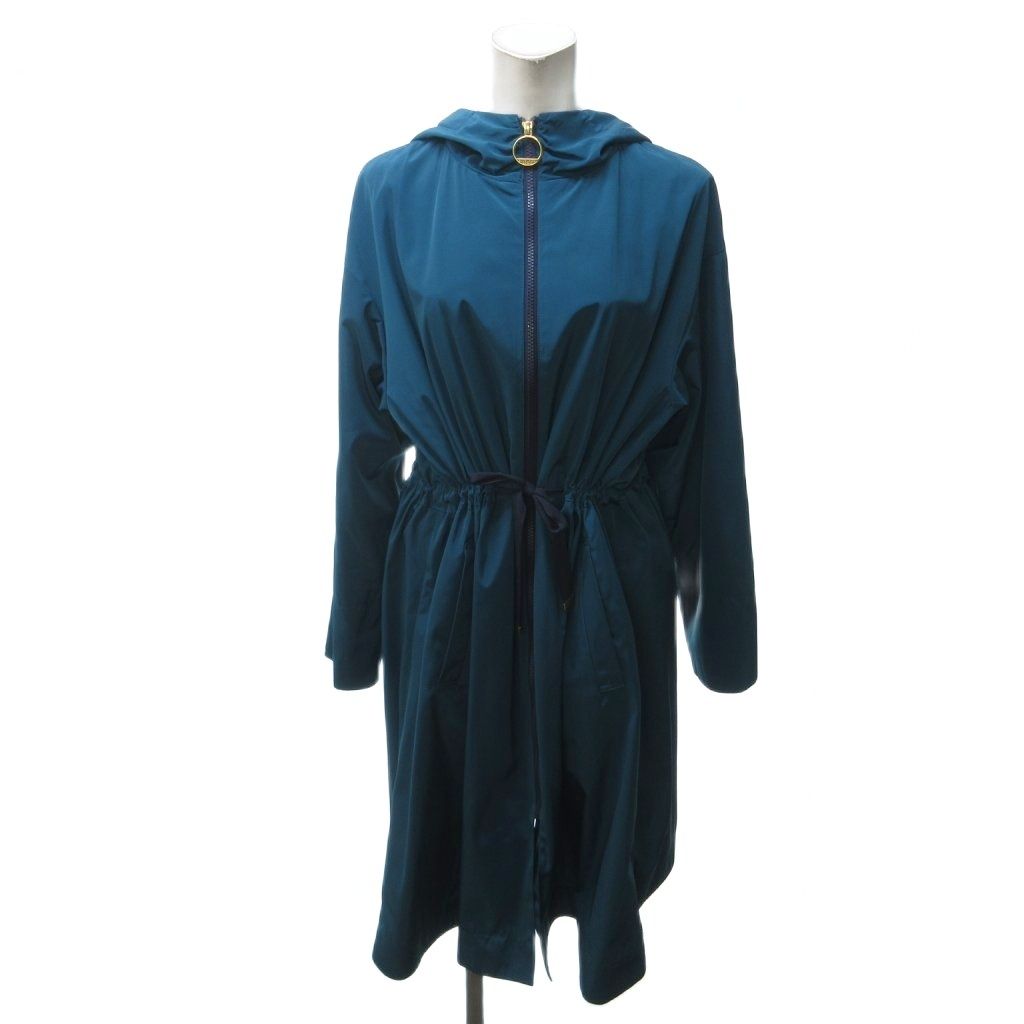 ブルーレーベルクレストブリッジ BLUE LABEL CRESTBRIDGE 美品 フーデッドコート ジップアップ ウエスト紐 38 緑 グリーン