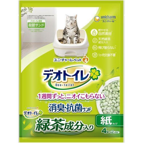 セット販売 1週間消臭・清潔感を保つ デオトイレ 飛び散らない緑茶成分入り消臭サンド 4L×4袋