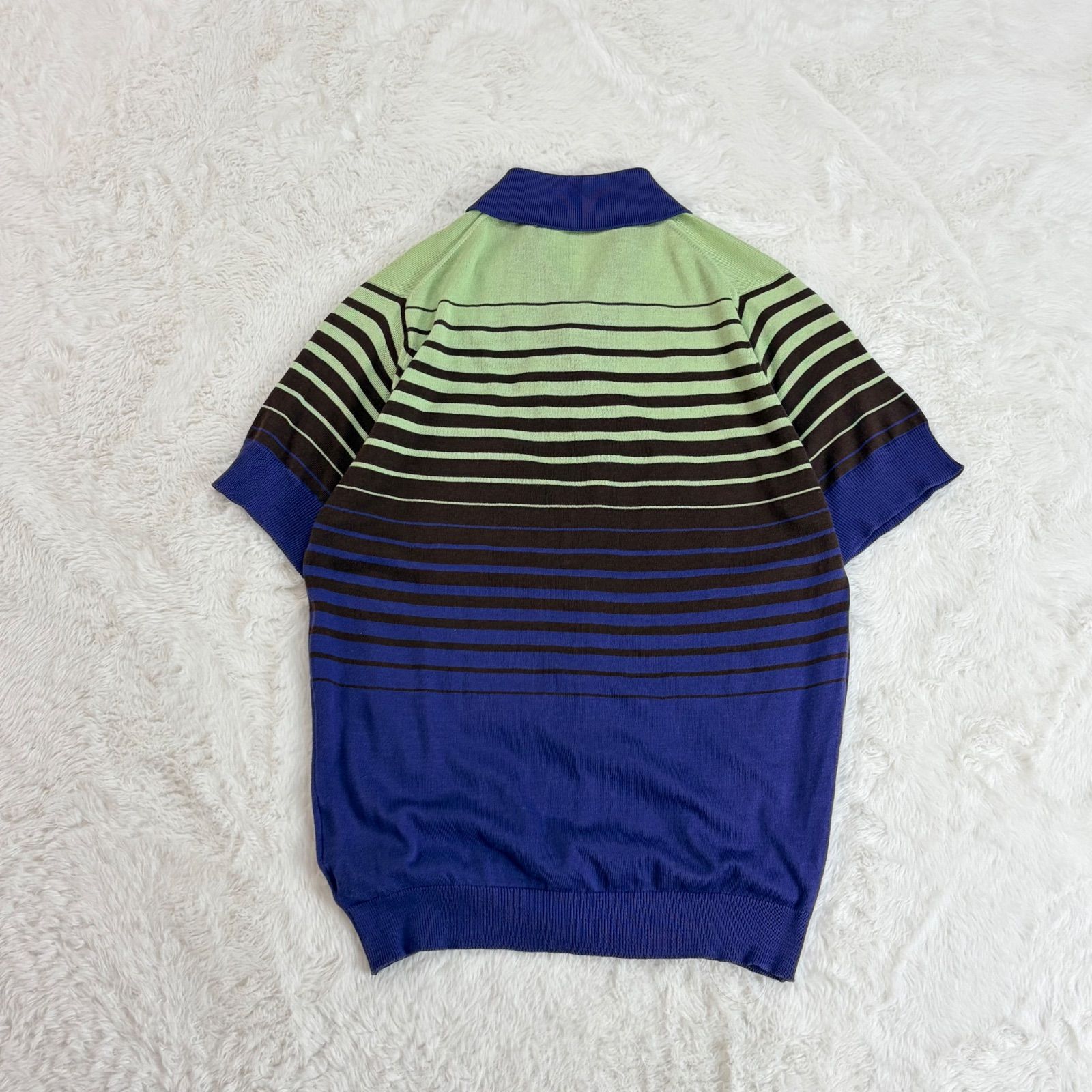 英国製 JOHN SMEDLEY ジョンスメドレー ニットポロ ボーダー マルチ 