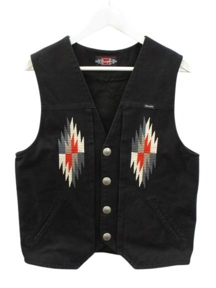 ラングラー WRANGLER ネイティブベスト W01663 刺繍 M 黒 ブラック トップス