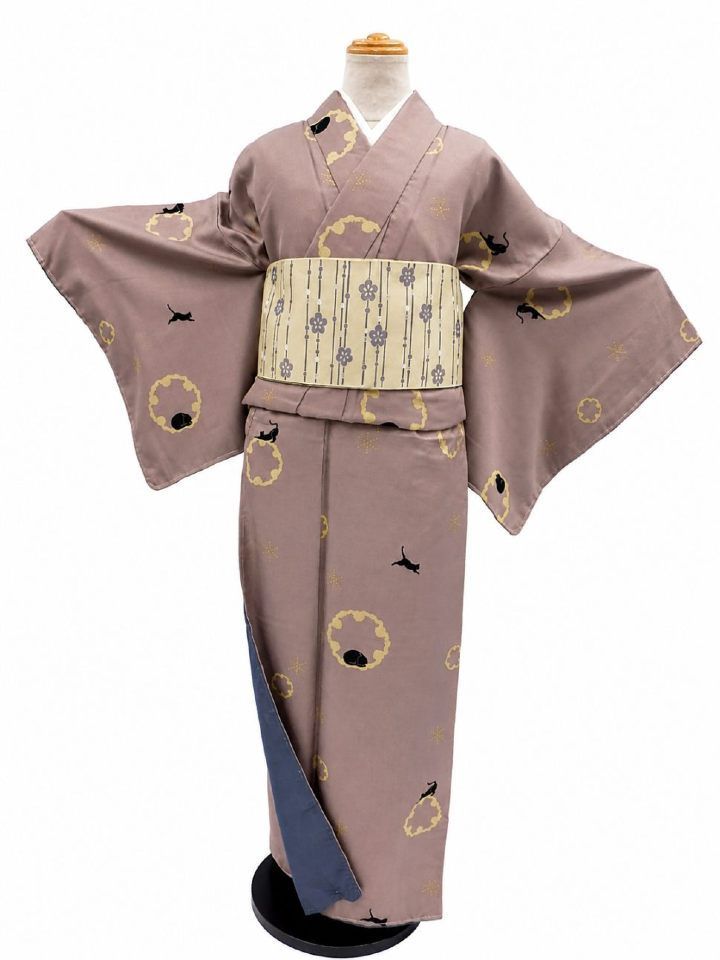 洗える着物 袷 お仕立て上がり プレタ着物 レディース 普段着 コーディネート レトロ モダン Kimono Lサイズ ポリエステル カジュアル おしゃれ かわいい お洒落着 女性用 赤藤地 猫 ネコ柄 No.23 4,698円
