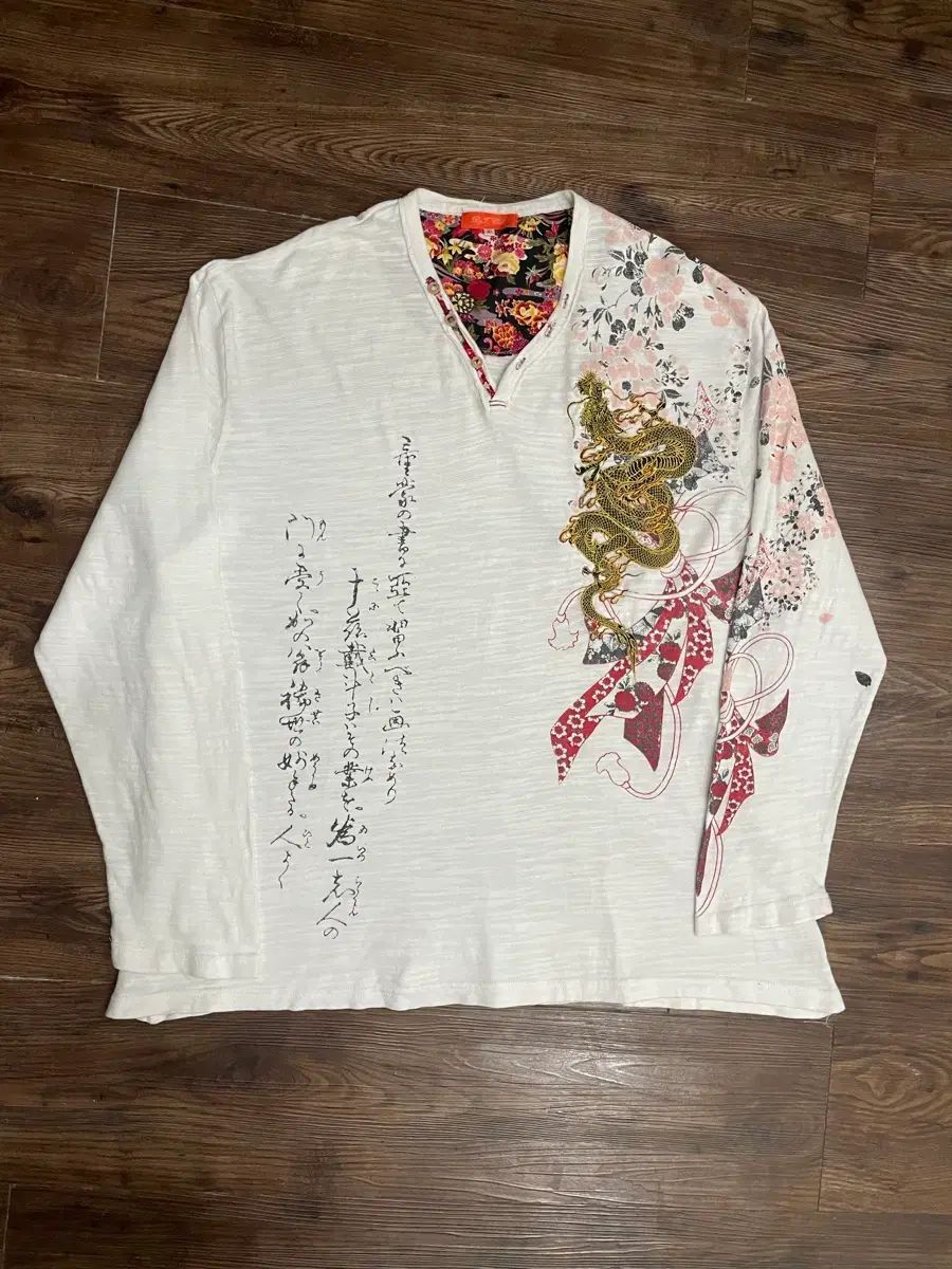 JPN Dragon 刺繍 さくら オリエンタル ロングスリーブ 白